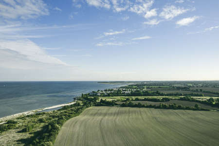 Ostseebad Laboe, Germany- September, 29th 2018: View from Laboe naval memorial to the knick landscape and coast of Stein and Marina Wendtorfのeditorial素材