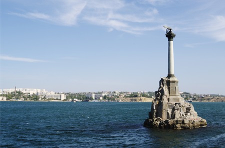 Monument to  sunken ships in Black sea, symbol of Sevastopol, Crimean peninsula, Russia.の写真素材