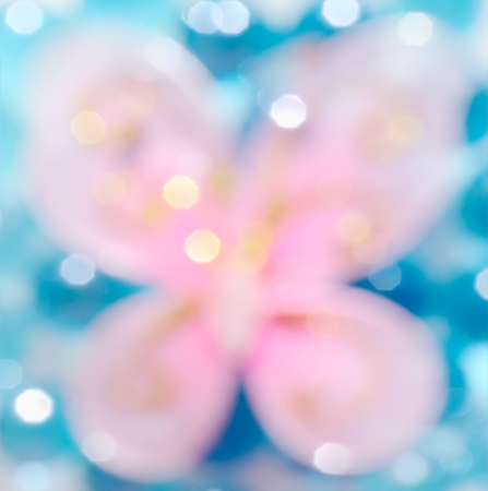 Blur bokeh background, blurred pink butterfly on blue, closeupの写真素材