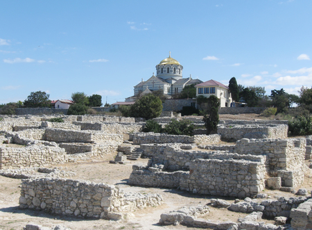 Ruins of ancient city Chersonesos Tauric Chersonese,  Sevastopol, Crimea, Russiaの写真素材