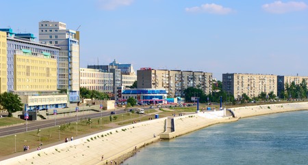 OMSK, RUSSIA - August 05, 2010: view of Irtysh river and embankment closeup