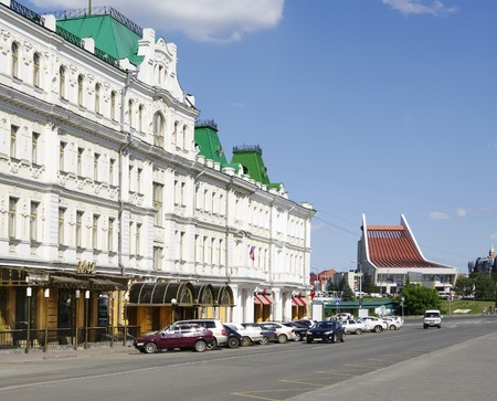 OMSK, RUSSIA - JUNE 12, 2015: Partizanskaya street, views of the Hall of organ and chamber music  and musical theatreのeditorial素材