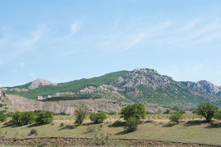 mountain range Echki-Dag, view from Sunny (Kozsky) valley, Crimeaの写真素材