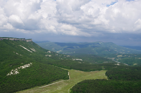 Crimean rocks landscape, panoramic top view from Mangup mountainの写真素材