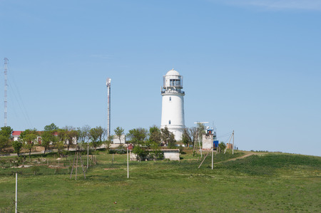 Yenikalsky lighthouse on cape Fonar, Kerch, Crimeaの写真素材