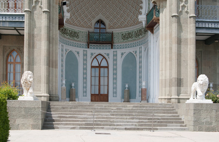 Alupka, Russia - May 10, 2016: fragment of exterior of Vorontsov Palace, Crimeaのeditorial素材
