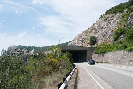 Laspi, Russia - June 13, 2016: Laspi mountain pass, view of tunnel and road, Crimeaのeditorial素材