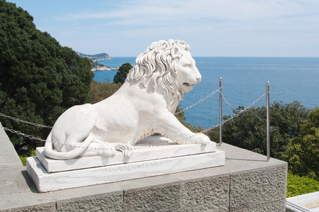 Alupka, Russia - May 10, 2016: sculpture of marble lion of Vorontsov Palaceのeditorial素材