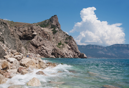 Mytilene mountain and Vasili beach, Black sea, Balaklava, Crimeaの写真素材