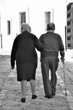 Walking old coupleの写真素材