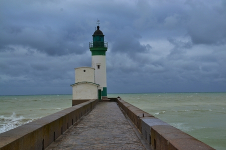 Lighthouse of the harbour of le Treport, Franceの写真素材