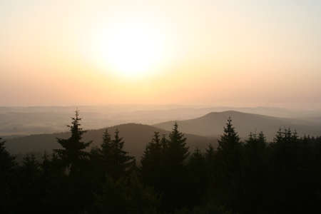 teutoburg forest mountains in the morning sunの写真素材