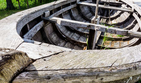 closeup of old wooden fishing boat