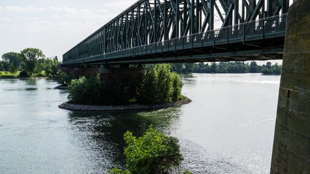 Railroad Rhine Bridge in Mainzの写真素材