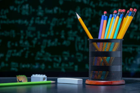 Concept of education or back to school, Back to school background with pencils in Pencil holder.の写真素材