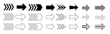 Collection different arrows sign. Black vector arrows on white backgroundのイラスト素材