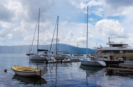 Docked yachts. Bay of Kotor, Montenegroの写真素材