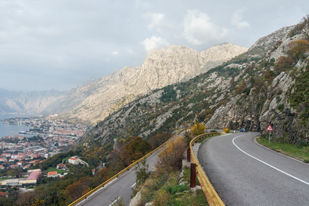 Awkward corner to turn. Montenegro, road to Kotor cityの写真素材