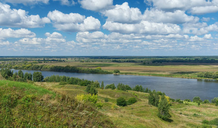Bank of Oka river near Konstantinovo village. Central Russia, Ryazan regionの写真素材