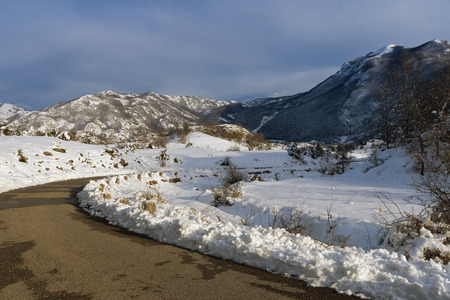 Winter road in the mountains. Montenegroの写真素材