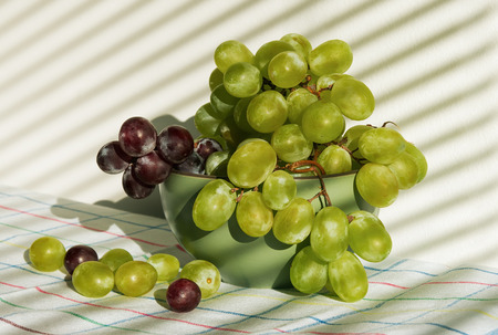 Bunches of grapes.  Light through window with blindsの写真素材