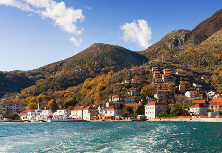View of ferry port at Kamenari. Montenegro.の写真素材