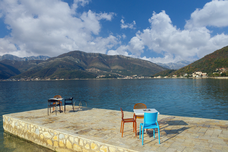 View of  Bay of Kotor near Tivat city in December. Montenegro.の写真素材