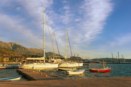 Small yacht marina in Seljanovo village (near Tivat city). Bay of Kotor,  Montenegroの写真素材