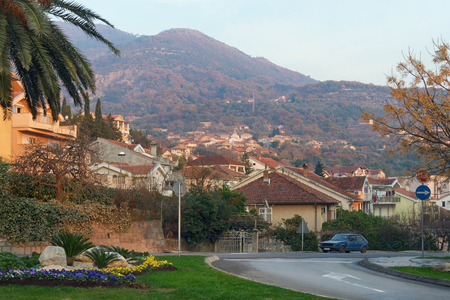 View of Tivat city in December evening . Montenegroの写真素材