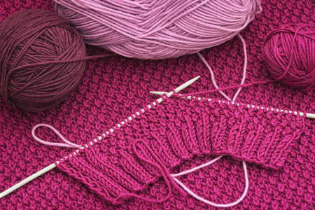 Balls of yarn and knitting  needlesの写真素材