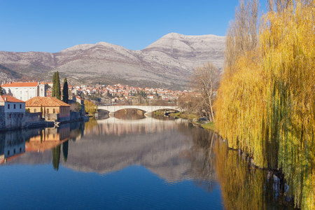 View of Trebisnjica river in Trebinje city, Bosnia and Herzegovina.の写真素材