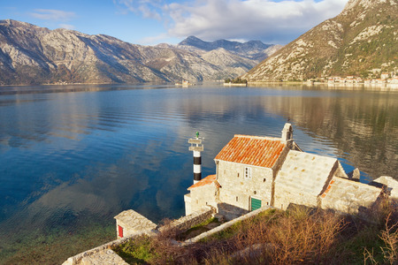 Church of Our Lady of the Angels on the coast of the Bay of Kotor. Montenegro, winterの写真素材