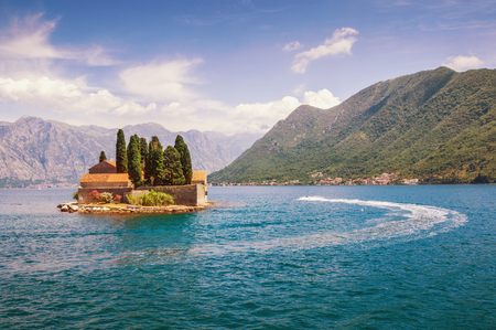 View of Bay of Kotor and island of St. George. Montenegroの写真素材