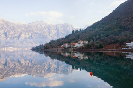 Winter day in Montenegro. View of the Kotor Bay near seaside village of Stolivの写真素材