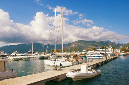 View of Porto Montenegro -  yacht marina in the Adriatic. Bay of Kotor, Tivat, Montenegroの写真素材