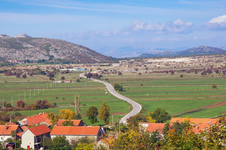 Autumn trip through the Balkans. Road to Trebinje city. Landscape near village of Grab in Bosnia and Herzegovinaの写真素材