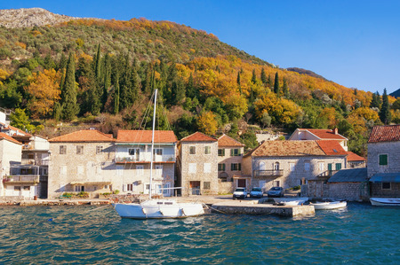 Small Mediterranean village of Lepetane. Bay of Kotor, Tivat, Montenegro 