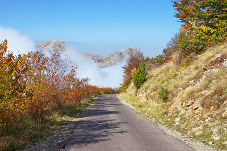 Mountain road near the clouds. Lovcen National Park , Montenegro の写真素材