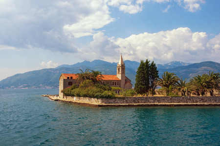 Summer Mediterranean landscape. Montenegro, Adriatic Sea. View of  Bay of Kotor and Island of Our Lady of Mercy ( Gospa od Milosrda  )の写真素材