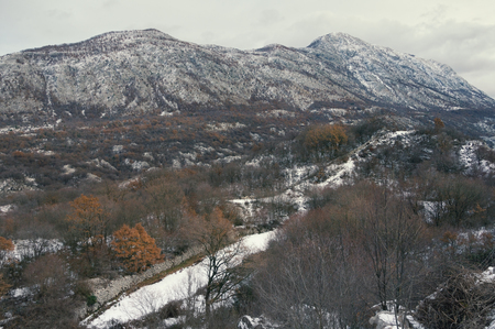 Mountain landscape on cloudy winter day. Dinaric Alps, Montenegro, Sitnica regionの写真素材