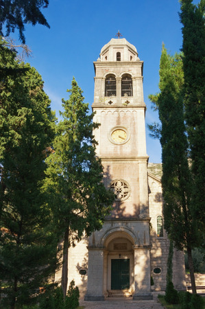 Old temple. Montenegro, view of ancient Orthodox Church of St Peter and Paul in Risan townの写真素材