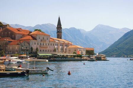 Beautiful Mediterranean landscape. Montenegro, Adriatic Sea, Bay of Kotor. View of ancient town of...