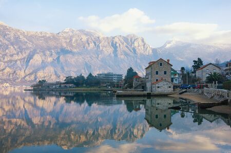 Beautiful winter Mediterranean landscape. Montenegro, Adriatic Sea. View of Bay of Kotor near...