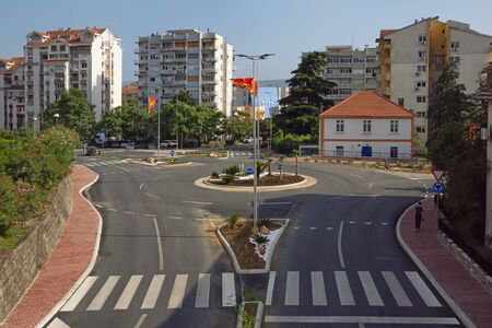 Road with a circular motion. Montenegro, Tivat city. View of Adriatic Highway (Jadranska magistrala)の写真素材