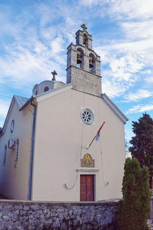 Religious architecture. Montenegro, Herceg Novi, Djenovici village. View of Orthodox Church of St. Spyridonの写真素材