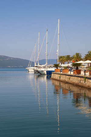 View of yacht marina of Porto Montenegro.  Montenegro, Adriatic Sea, Bay of Kotor, Tivat cityの写真素材