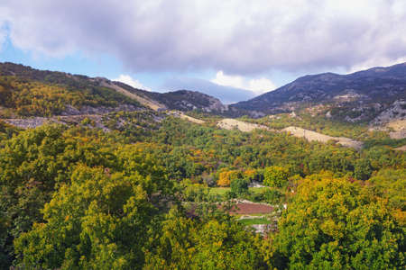 Autumn mountain landscape. Dinaric Alps,  Bosnia and Herzegovina, Republika Srpskaの写真素材