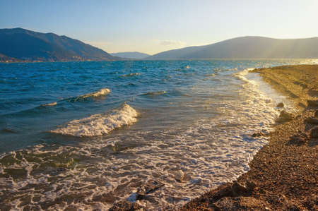 Beautiful winter Mediterranean landscape. Montenegro, Adriatic Sea, Kotor Bayの写真素材