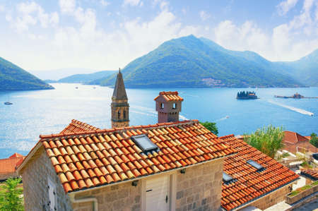 Beautiful Mediterranean landscape. Montenegro. View of Kotor Bay from ancient town of Perastの写真素材