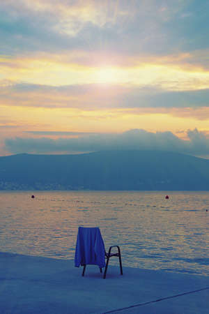 Autumn sunset. Beautiful Mediterranean landscape.  Montenegro, Bay of Kotor near Tivat cityの写真素材